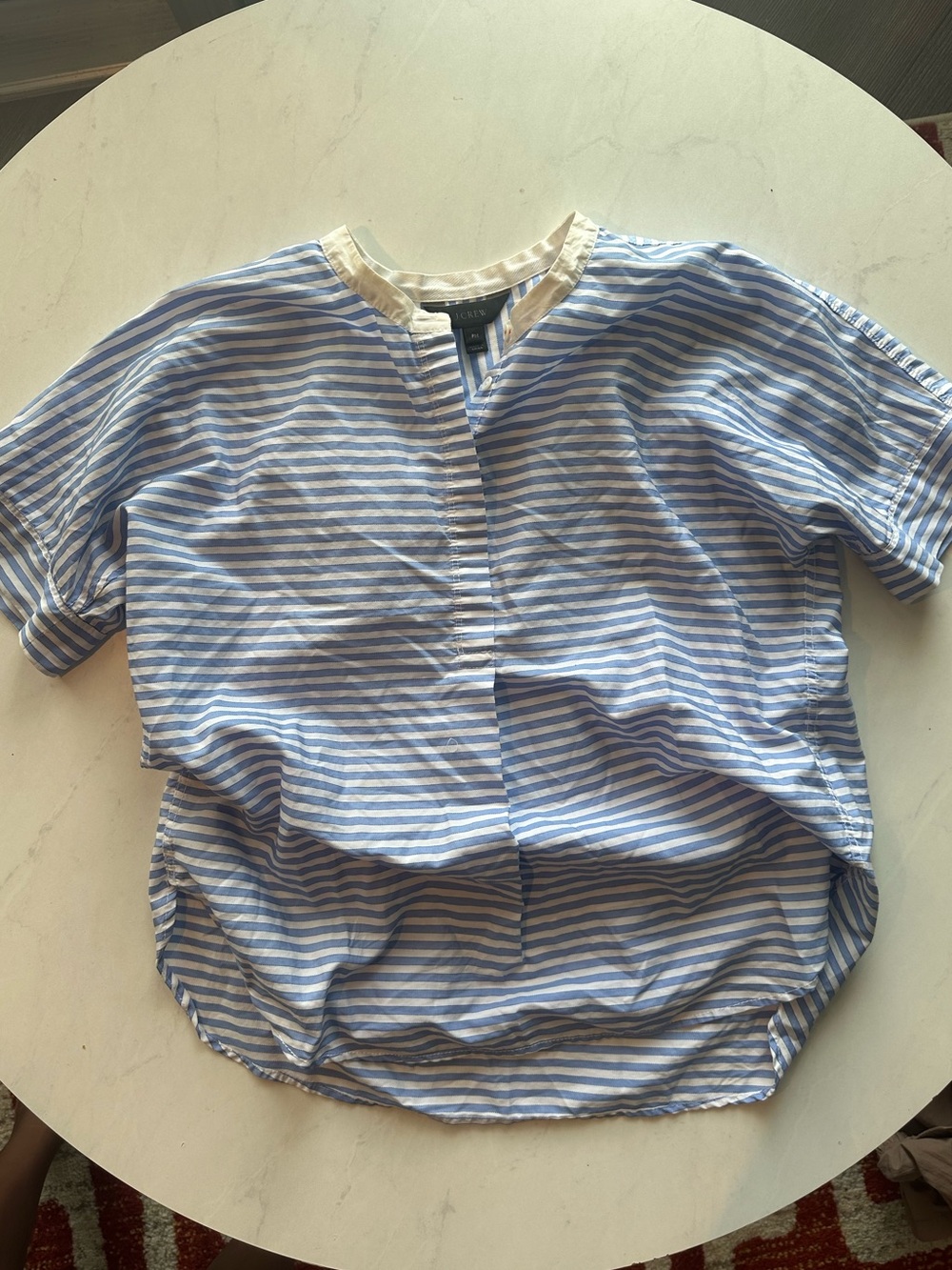 J. Crew Blue & White Striped Short Sleeve Blouse